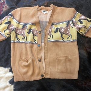 Pacsun Sweater Knit V-neck Horses Equestrian tan